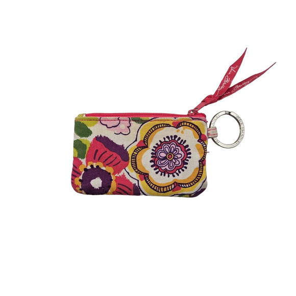 Vera Bradley Clementine Wallet Card Coin Purse Key Chain Pink‎ Orange Floral - Picture 1 of 6